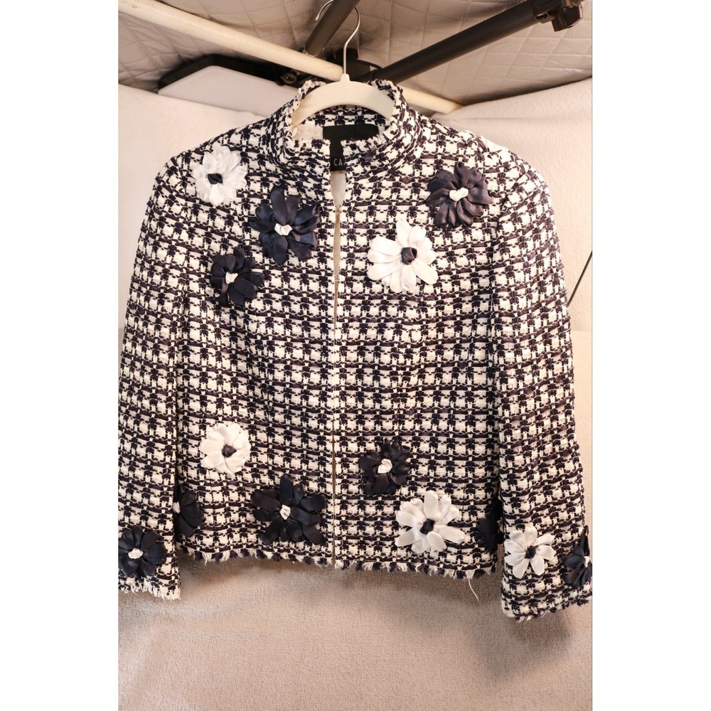 Carlisle Womens Floral Applique Tweed Silk Lined Jacket Black White UK 8